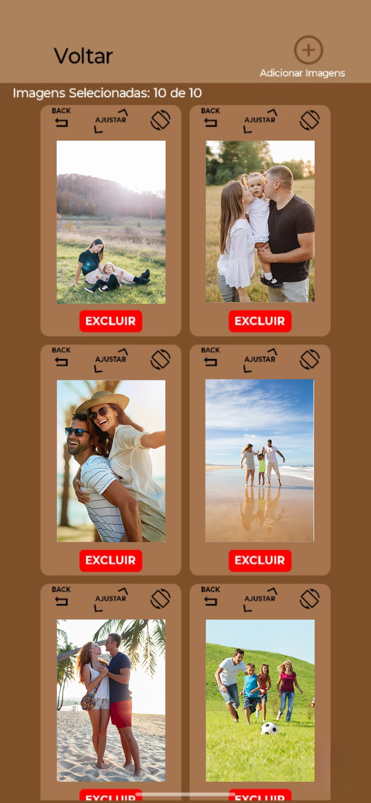 Tela de seleção de fotos